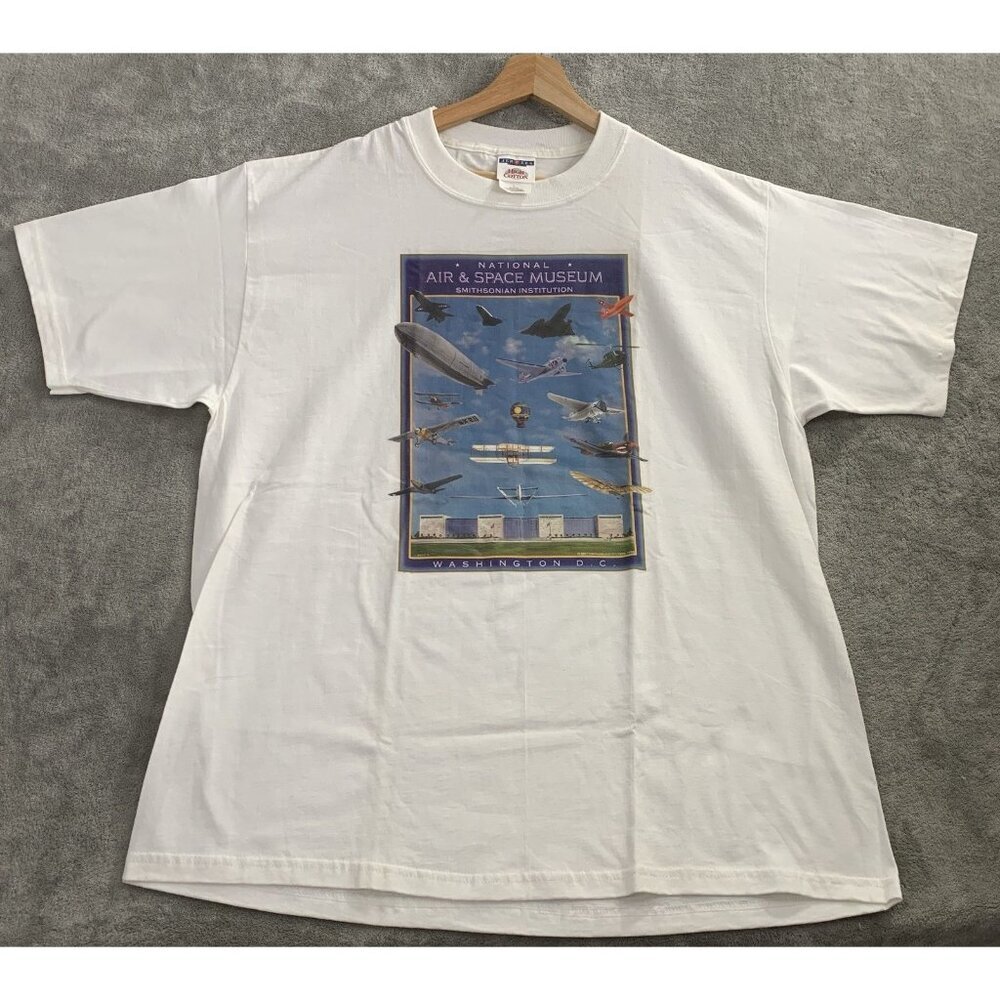 Vintage Jerzees Shirt Mens Large Air & Space Museum Tee White Smithsonian 1998